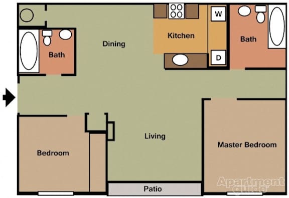 Apartment Floor Plan shows a Master Bedroom, Bedroom, Living Area, Kitchen, Dining Area and Bathroom.