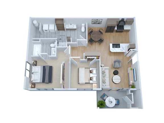 Floor Plan  A top view of a well-organized apartment layout.