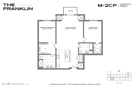 A black and white image of a floor plan for a property called The Franklin.