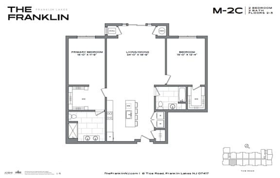 A black and white image of a floor plan for a two bedroom apartment.
