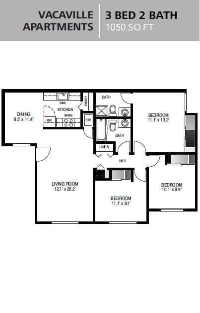 3 Bedroom at Vacaville Park Apartments, Vacaville, CA, 95687
