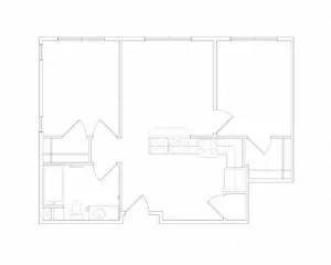 A black and white drawing of a floor plan.