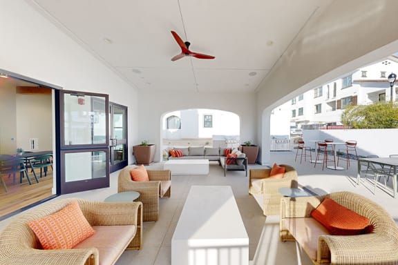 a living room filled with furniture and a ceiling fan at The Villas at Anacapa Canyon, Camarillo, California