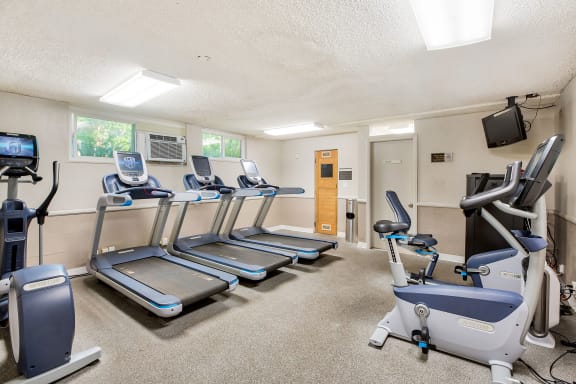 the gym has plenty of cardio equipment and treadmills  at Casa Granada, Los Angeles, California