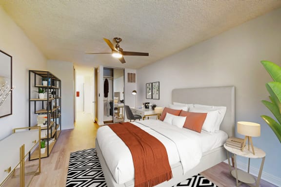 a bedroom with a bed and a ceiling fan at Casa Granada, California