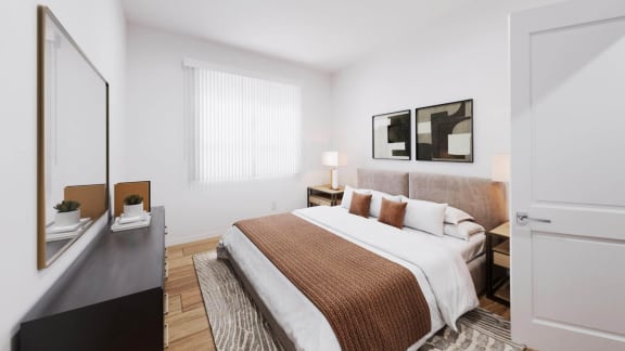 a bedroom with a bed and a large window at The Villas at Anacapa Canyon, California, 93012