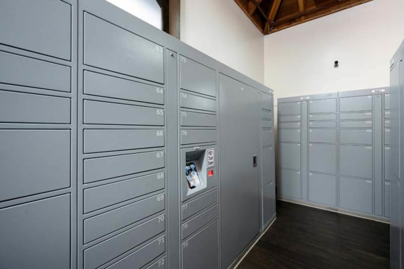 a row of gray lockers in a room at Mariners Village, Marina del Rey, 90292