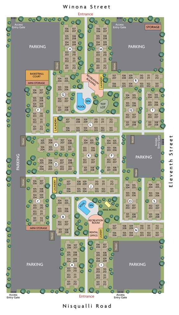 a map of the residences on winona street