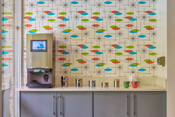 a small kitchen with a counter and a coffee machine  at Rancho Los Feliz, Los Angeles, CA, 90039