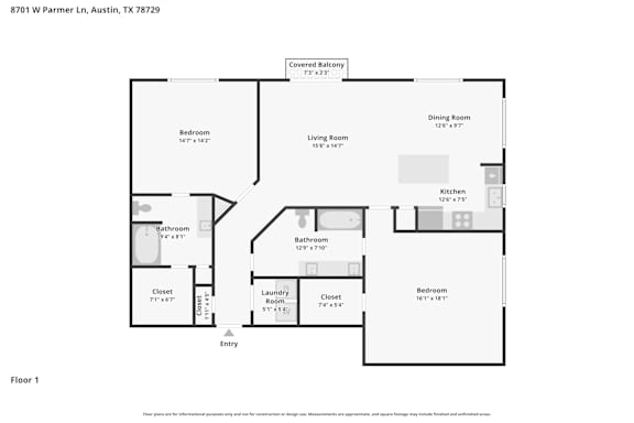 A floor plan of a two bedroom apartment.