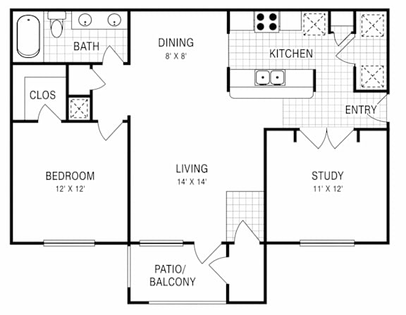 A black and white floor plan of a house with labeled rooms.