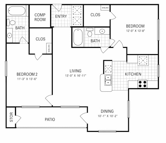 A black and white image of a floor plan for a house.