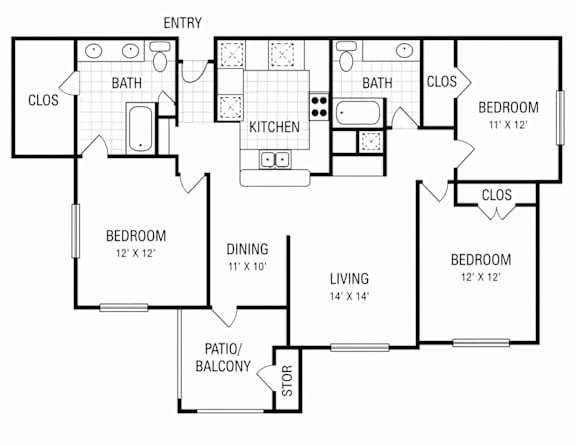 A black and white floor plan of a house with labeled rooms.