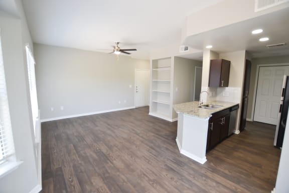 a kitchen and living room at The Legends at Eagle Mountain Lake, Fort Worth