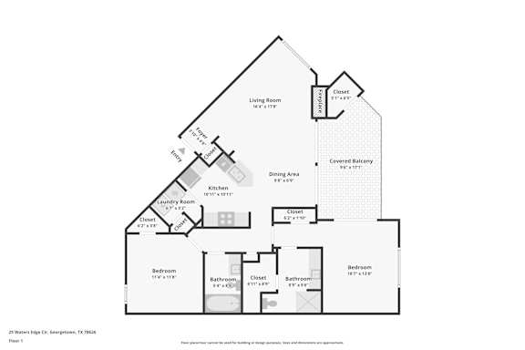2Bd 2Ba Floor Plan at Waters Edge Apartment Homes, Texas
