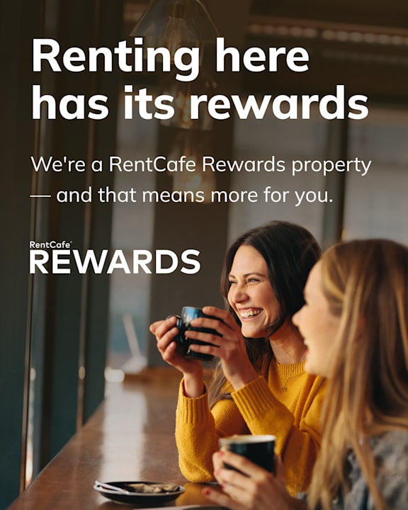 Rentcafe rewards marketing signage with residents socializing at The Fairways at Star Ranch Apartments, Hutto