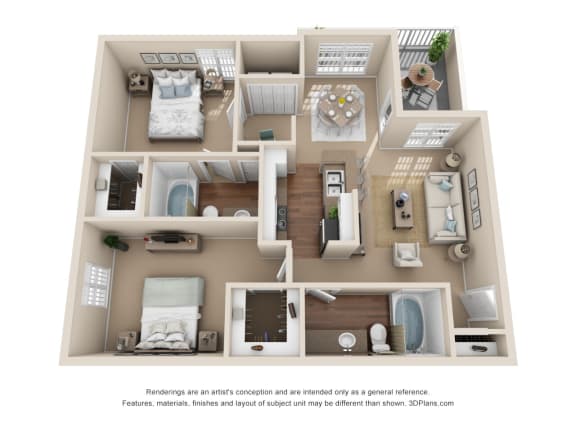 Floor Plan  Juniper 2bed 2bath 1040sqft&#xA0;at Stone Oak @ Parmer, Austin, 78727