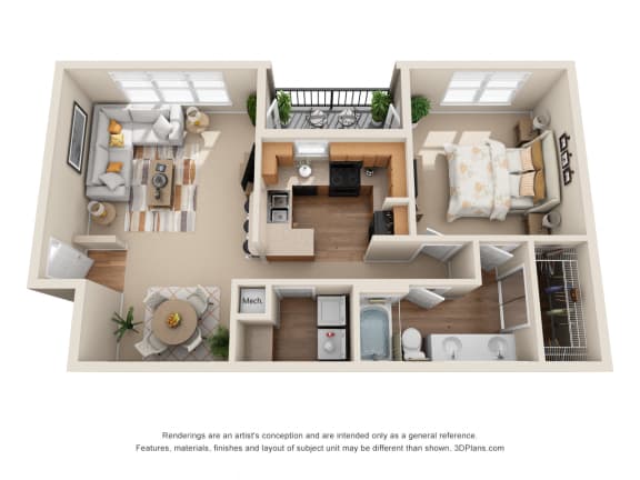 Floor Plan  The El_Paso A3 Floor Plan at The Canyons Apartments, Fort Worth, TX