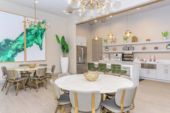 Dining room and equipped kitchen at The Presidio by Picerne, N Las Vegas, NV, 89084