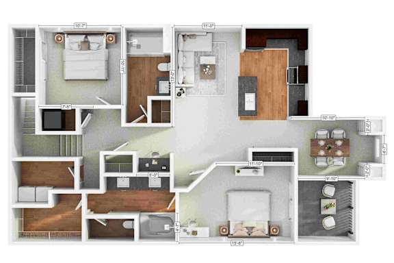 A floor plan of a house with multiple rooms and labeled with dimensions.