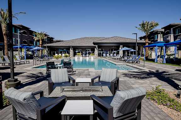 Poolside seating with firepit at Level 25 at The Curve by Picerne, Las Vegas, NV, Nevada , 89148