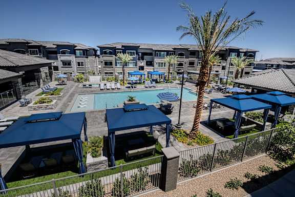 Overhead view of swimming pool at Level 25 at The Curve by Picerne, Las Vegas, NV, 89148