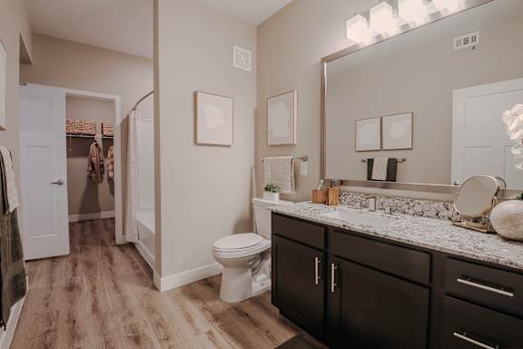 Bathroom With Adequate Storage at Level 25 at The Curve by Picerne, Las Vegas, NV, Nevada