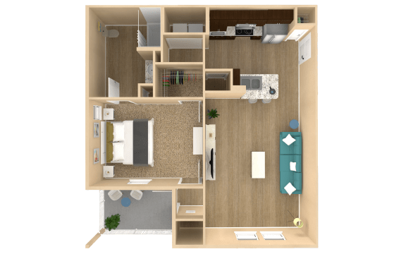Floor Plan  a 3d rendering of a floor plan with a bedroom and a living room