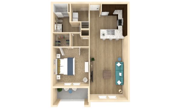 Floor Plan  1 bed 1 bath Horizon Floor Plan with 829 square feet at The Oasis at Cypress Woods, Fort Myers, FL, 33966