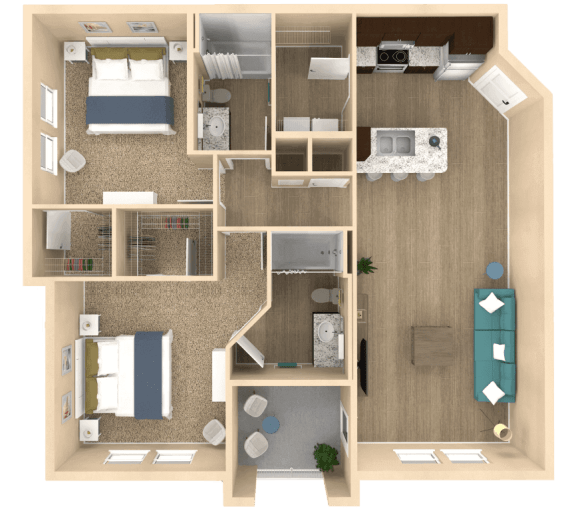 2 bed 2 bath Palm Floor Plan at The Oasis at Town Center, Jacksonville, FL