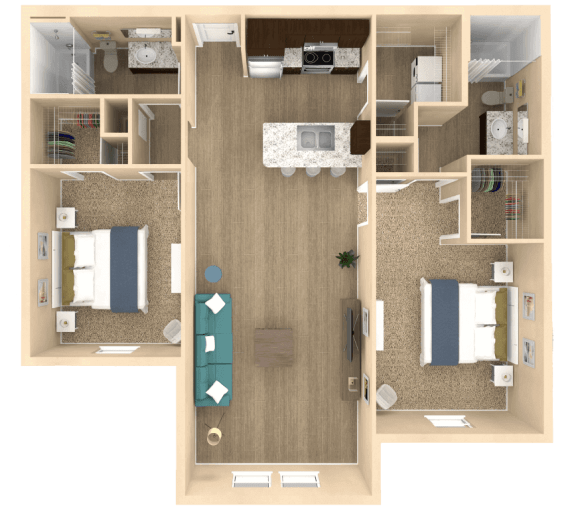 2 bed 2 bath Haven Floor Plan at The Oasis at Town Center, Jacksonville, 32246