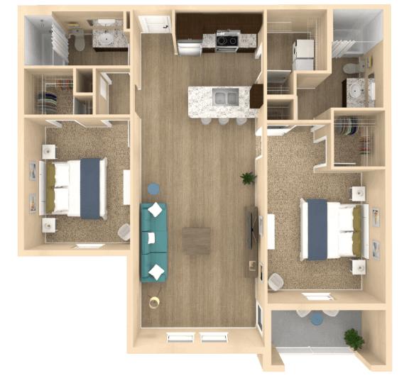 2 bed 2 bath Mirage Floor Plan at The Oasis at Town Center, Jacksonville, Florida