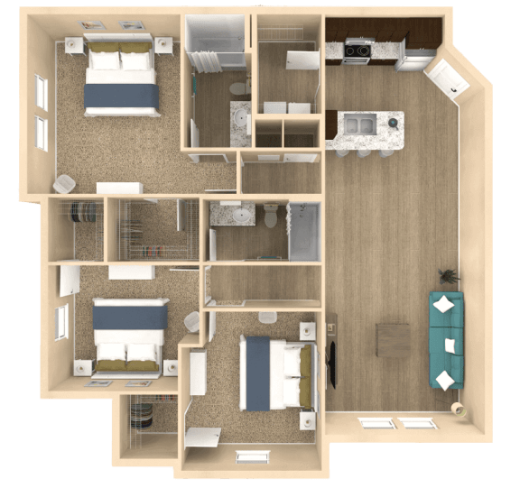 3 bed 2 bath Retreat Floor Plan at The Oasis at Town Center, Jacksonville