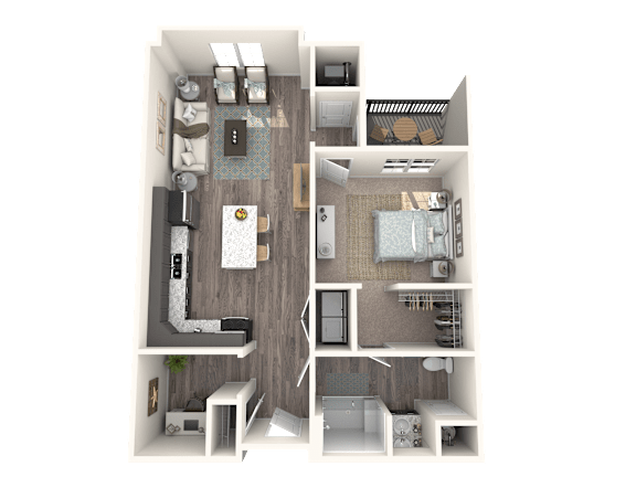 Floor Plan  A detailed 3D floor plan of a two-bedroom apartment.