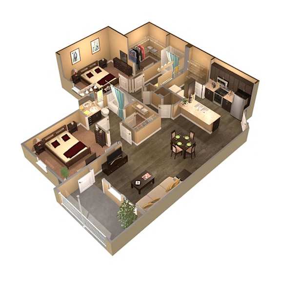 2 Bedroom 2 Bath Floor Plan at The Oasis at Moss Park, Florida