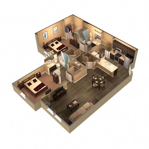 isometric view of a 3d floor plan of a house
