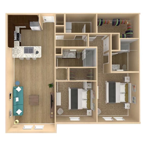 2bed 2bath Allure Floor Plan with 1176 square feet at The Oasis at Lake Bennet, Ocoee, 34761