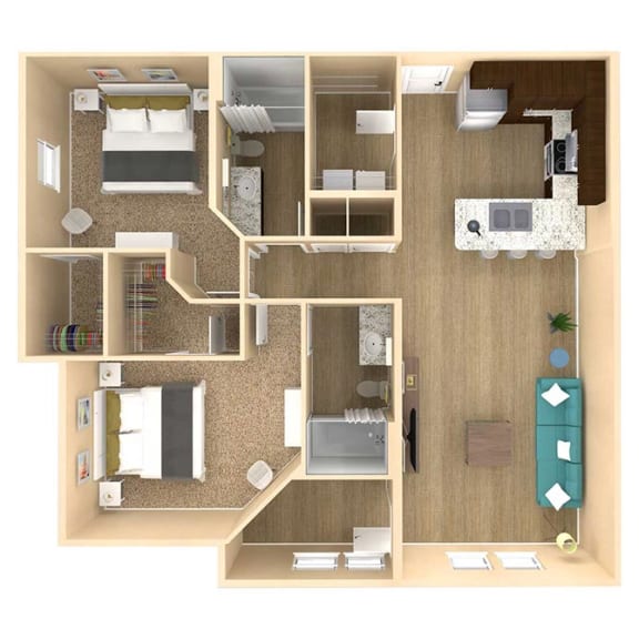 2bed 2bath Oasis Floor Plan with 1176 square feet at The Oasis at Lake Bennet, Ocoee, FL, 34761
