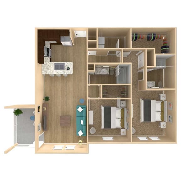 2bed 2bath Retreat Floor Plan with 1178 square feet at The Oasis at Lake Bennet, Ocoee, FL