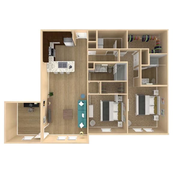 2bed 2bath Serenity Floor Plan with 1302 square feet at The Oasis at Lake Bennet, Ocoee, Florida