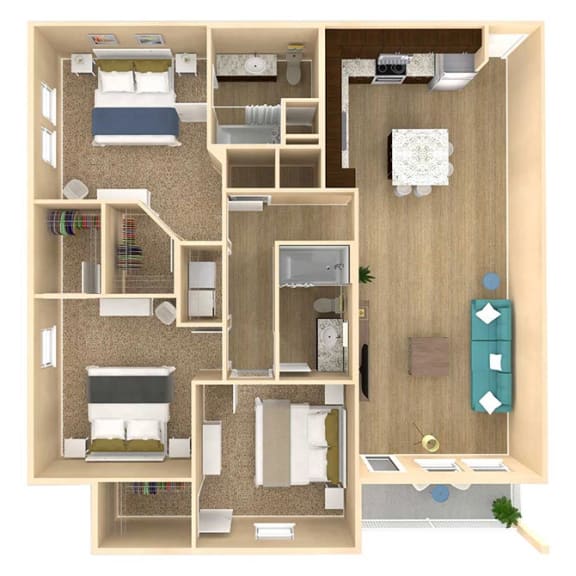 3bed 2bath Vista Floor Plan with 1332 square feet at The Oasis at Lake Bennet, Ocoee