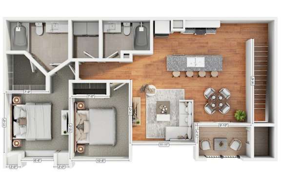 A floor plan of a house with labeled rooms and dimensions.