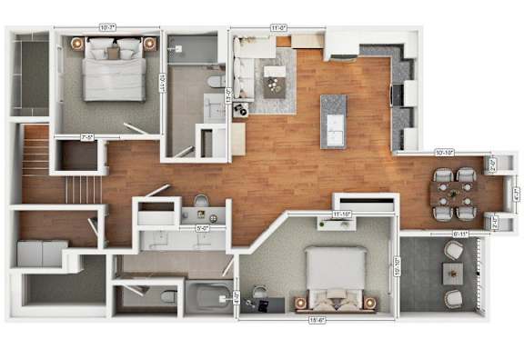 A floor plan of a house with labeled rooms and dimensions.