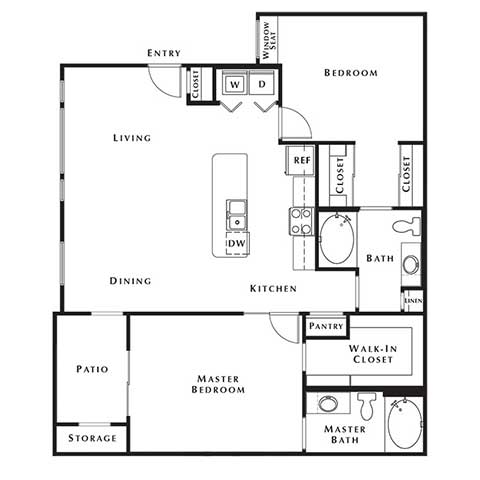 a floor plan of a residence with a bedroom and a kitchen