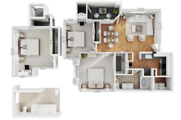 A set of four floor plans for a house.