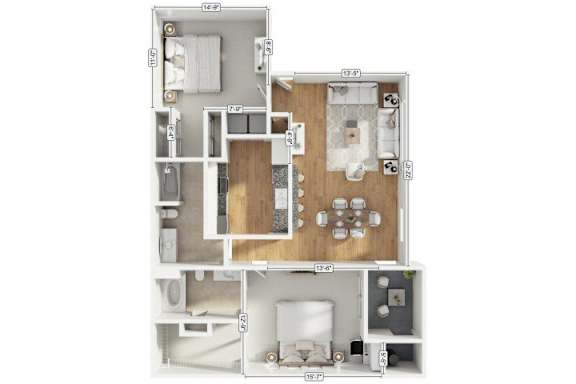 A diagram of a house layout with labeled rooms and dimensions.