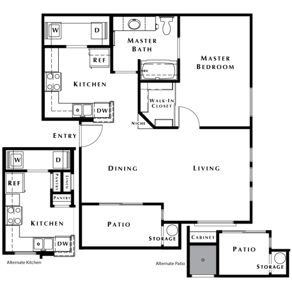 1 Bedroom 1 Bath Floor Plan at The Pavilions by Picerne, Nevada, 89166