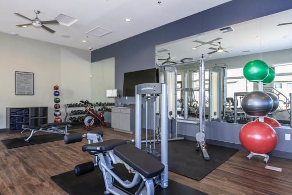Weights at gym at Level 25 at Durango by Picerne, Nevada, 89113
