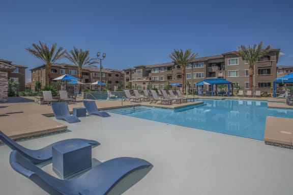 Sundeck swimming pool side at Level 25 at Oquendo by Picerne, Las Vegas