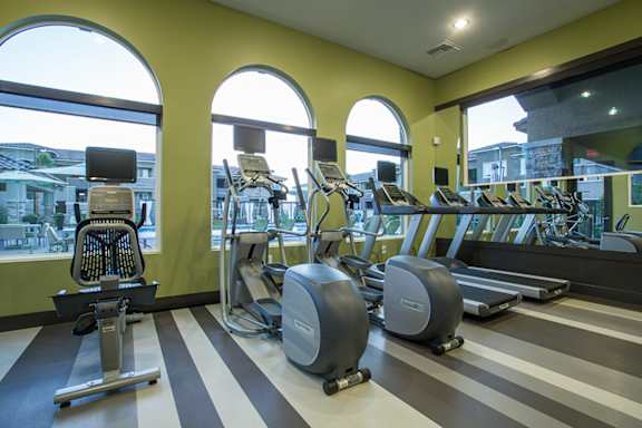 a gym with cardio equipment and large windows t The View at Horizon Ridge, Nevada, 89012